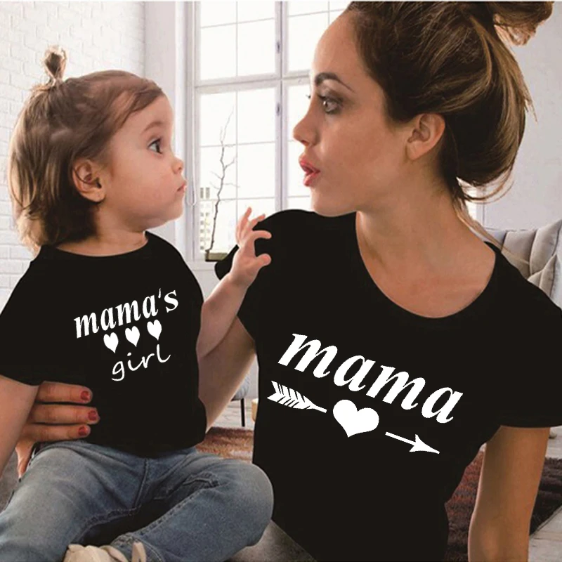 Summer Family Matching Short T Shirt Mommy And Girl Print Letters Mama Daughter Clothes Fashion T Shirt Litte Baby Kids Outfit