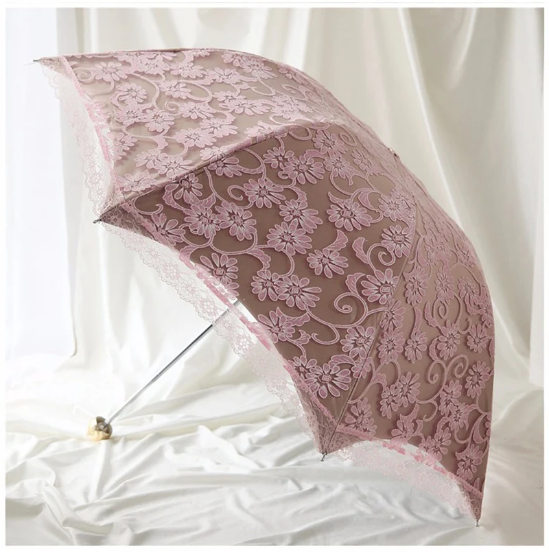 Princess Sunshade Parasol UV Protection Double-layer Umbrella Rainy and Sunny Foldable Embroidered Lace Umbrella