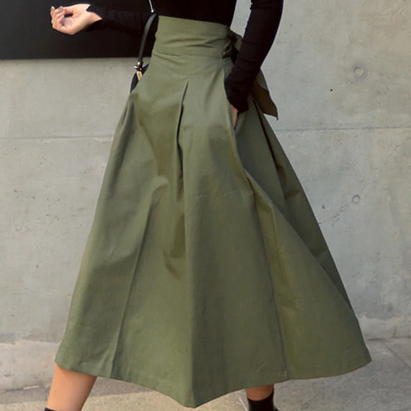 Shintimes Skirts Womens 2024 Korean Fashion Solid Color Big Swing Women Skirt Long Skirt Autumn Wild High Waist Bow Slim Skirts