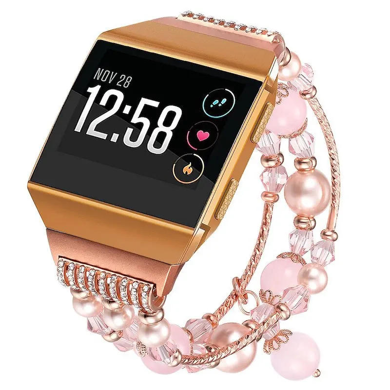 NEW Replacement Straps Bracelet for Fitbit Ionic Smart Fitness Watch Artificial Agate Elastic Stretch Beaded Watch Band