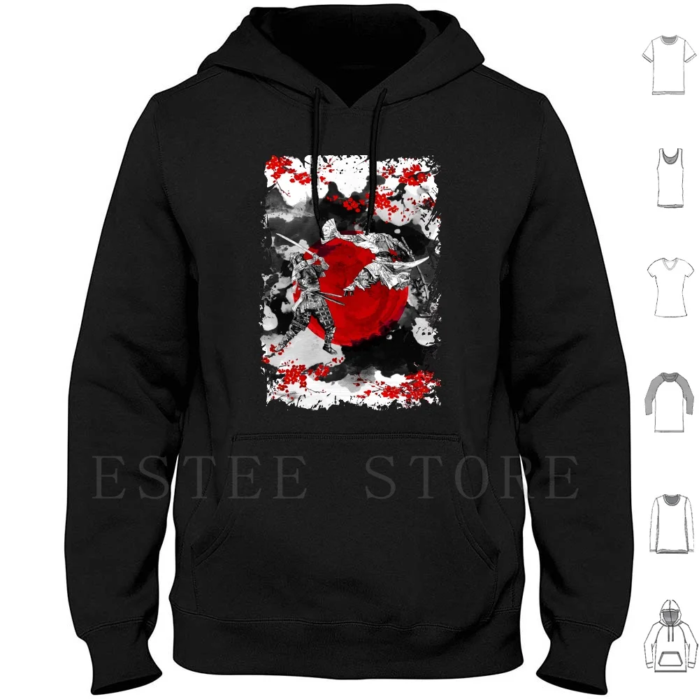 Fighting Hoodies Long Sleeve Japan Japanese Shinobi Budo Bushido Ronin Katana Sword Tokyo Emporer Armor Red Brush