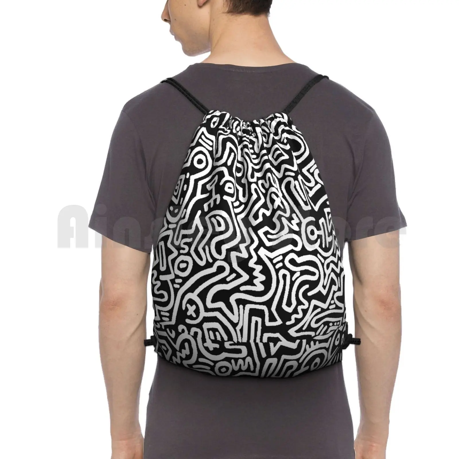 

Black And White Pattern Backpack Drawstring Bags Gym Bag Waterproof Colors Patterns Modern Art Aesthetic Black And White