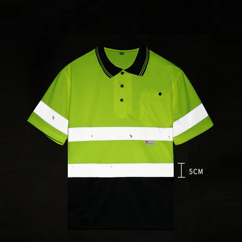 Hi Vis Safety Polo Shirt High Visibility Reflective Shirt With Chest Pockets Quick Dry Safety Clothes Work T-shirt Night Warning