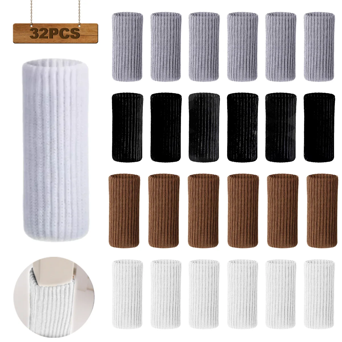 32Pcs Knitted Table Chair Leg Cover Caps Double Layer Non-Slip Mute Table Floor Protector Furniture Feet Covers