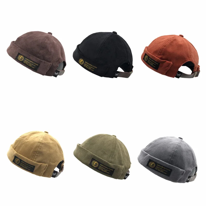 Retro Brimless Snapback Skull Caps Men Docker Sailor Rogue Cap Solid Color Velvet Beanies Miki Hats Mans Casual Hip Hop Dome Hat