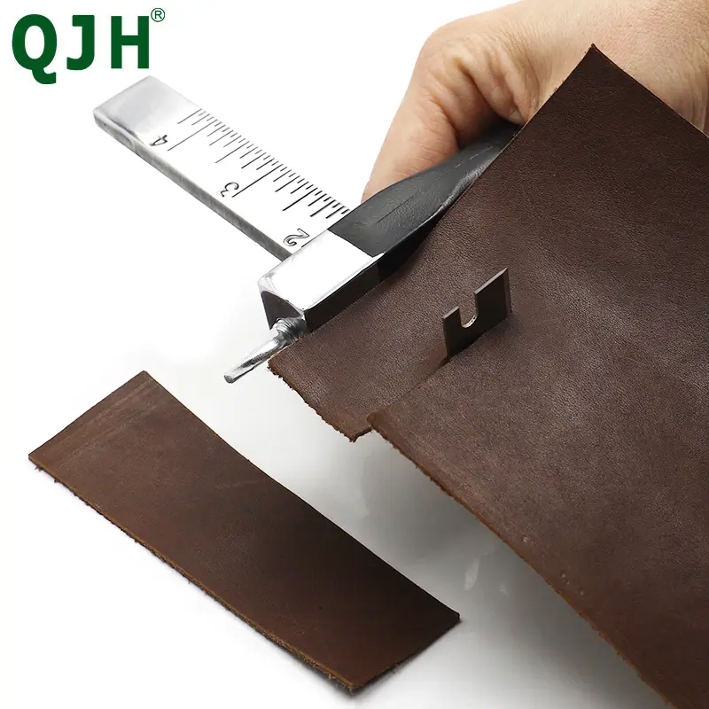 QJH Professional Sharp Leather Strap String Belt Cutter Adjustable DIY Hand Cutting Tool with 2 Blades Craft Leather Tools - 2