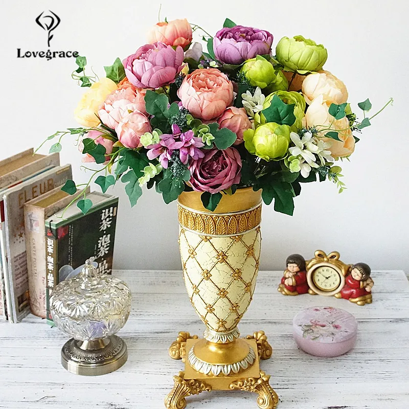 12 Big Heads/Bouquet Peonies Artificial Flowers Silk Peonies Small Bouquet Flowers Wedding Home Table Decor Fake Peony Flowers