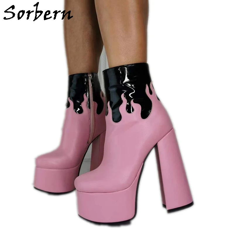 Sorbern Fashion Block Ankle Boots For Women Chunky Heels Side Zipper Shoes In Stock Platform Black Weird Shoes 2020