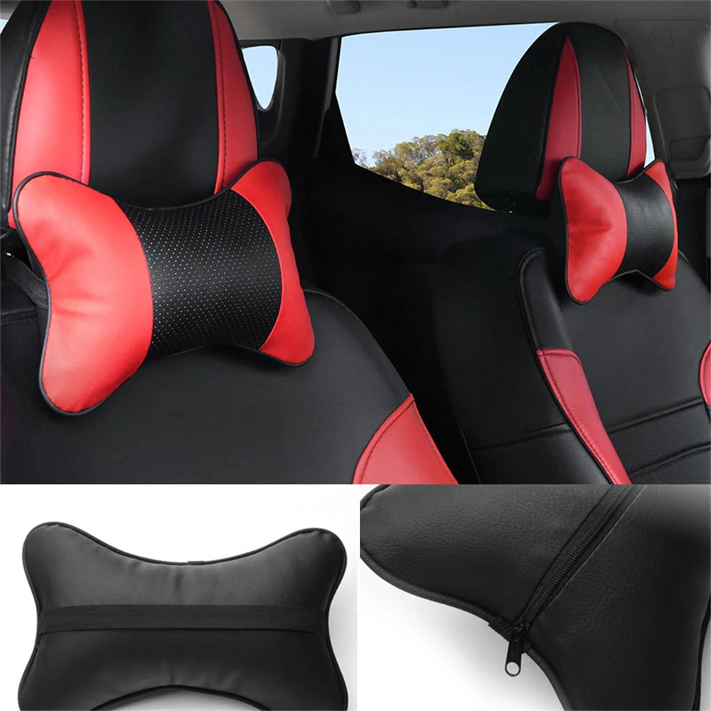 2 Pieces 6 Types Car Leather Pillows Seat Back Memory Cotton Car Seat Headrest Neck Cushion Pillow