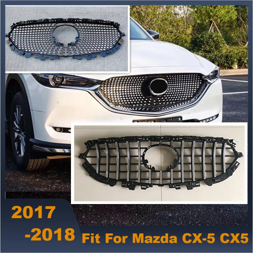 ABS Front Black Middle Grille Racing Grills GT&Diamond Star Style Fit For Mazda CX-5 CX5 2017-2018 Year