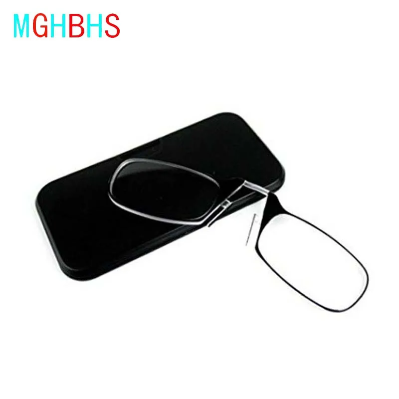 Portable legless nasal reading glasses for both men and women can be attached to the case of mobile phone glasses