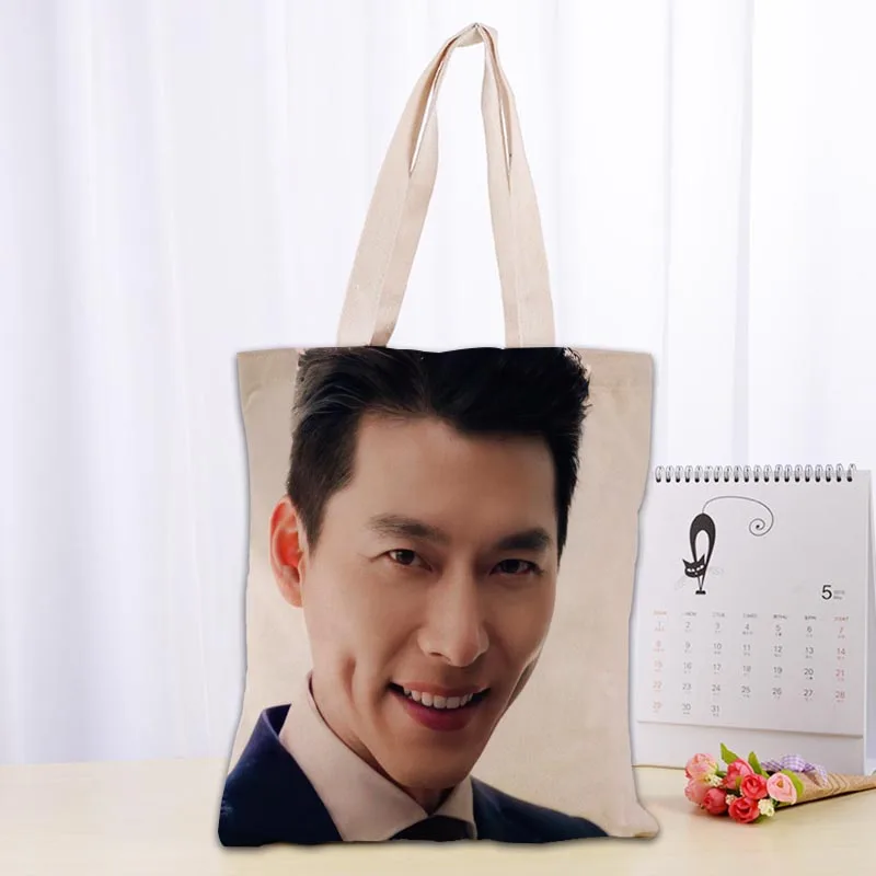 Custom Hyun Bin Tote Shopping Bags 30x35cm Tote Bag Reusable Handbag Women Shoulder Cloth Pouch Foldable 0719