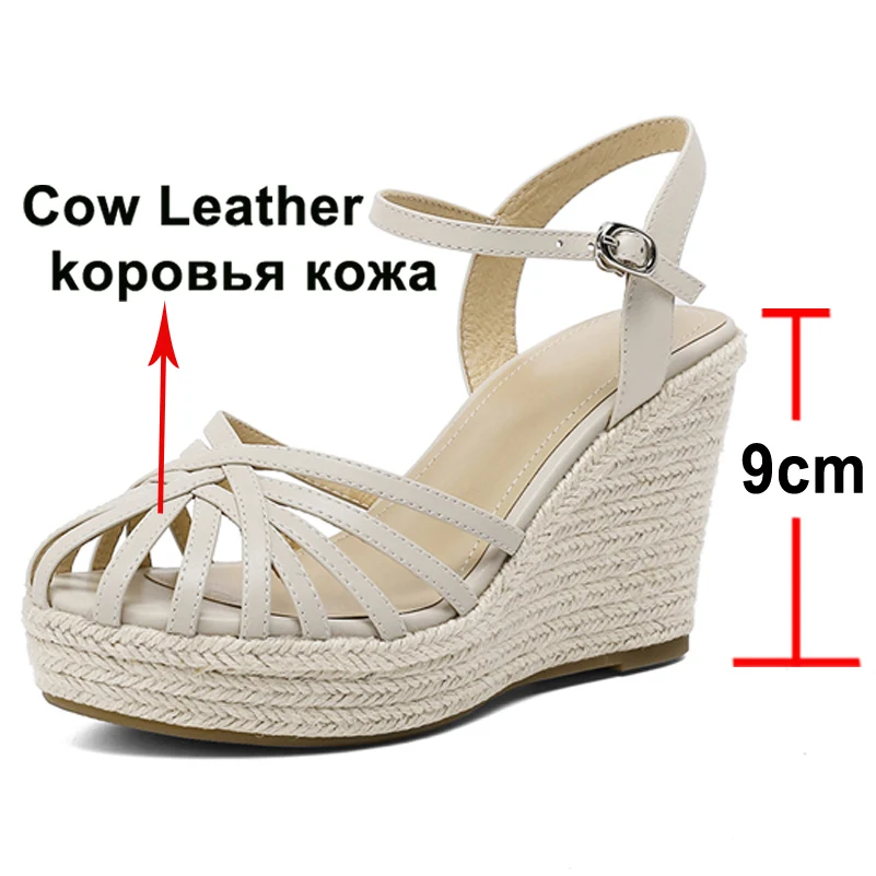 Meotina รองเท้าหนังแท้หนังรองเท้าแตะรองเท้าแตะรองเท้าส้นสูงรองเท้าแตะ Espadrille รอบ Toe สุภาพสตรีรองเท้าฤดูร้อน Sliver