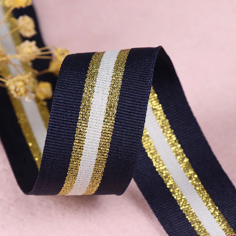 3M 25mm Width Gold Silver Red Stripes Nylon Webbings Ribbons Soft Belt Tension DIY Sewing Lace Trim Waist Band Garment Accessory