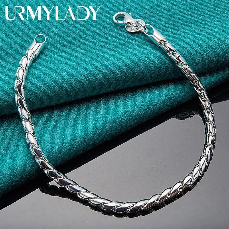 

URMYLADY 925 Sterling Silver 4MM Cord Chain Bracelet For Women Men Wedding Party Fashion Jewelry