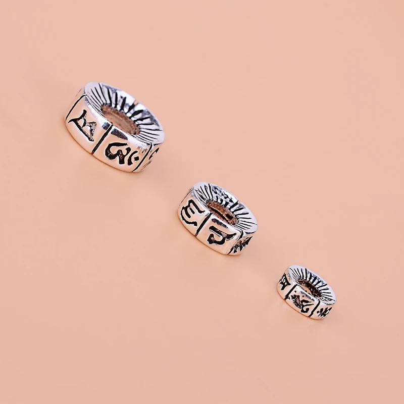 100% 925 silver Tibetan Six Words Spacers Sterling Buddhist OM Mantra Beads DIY Jewelry Findings Tibetan Mala\'s Spacers