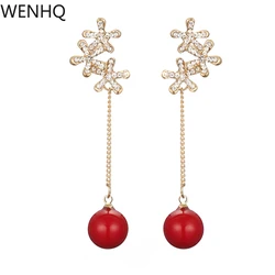 WENHQ New Arrival Long Tassel Drop Earrings for Women Bridesmaid Wedding Clip on Earrings No Pierced Rhinestone Pearl  Ear Clip