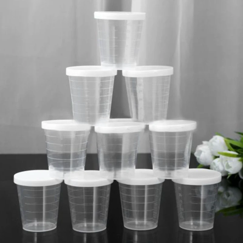 10Pcs 100ml Medicine Measuring Measure Cups With White Lids Cap Clear Container Liquid Measure Beaker Container Pill Box