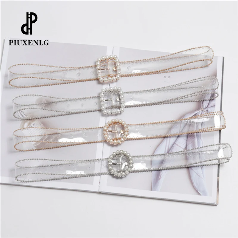 Women's Transparent Belt Pearl Decoration Women's Plastic Belt Designer Trend Belt Wild Jeans Lady PVC Luxury Brands Belt  034