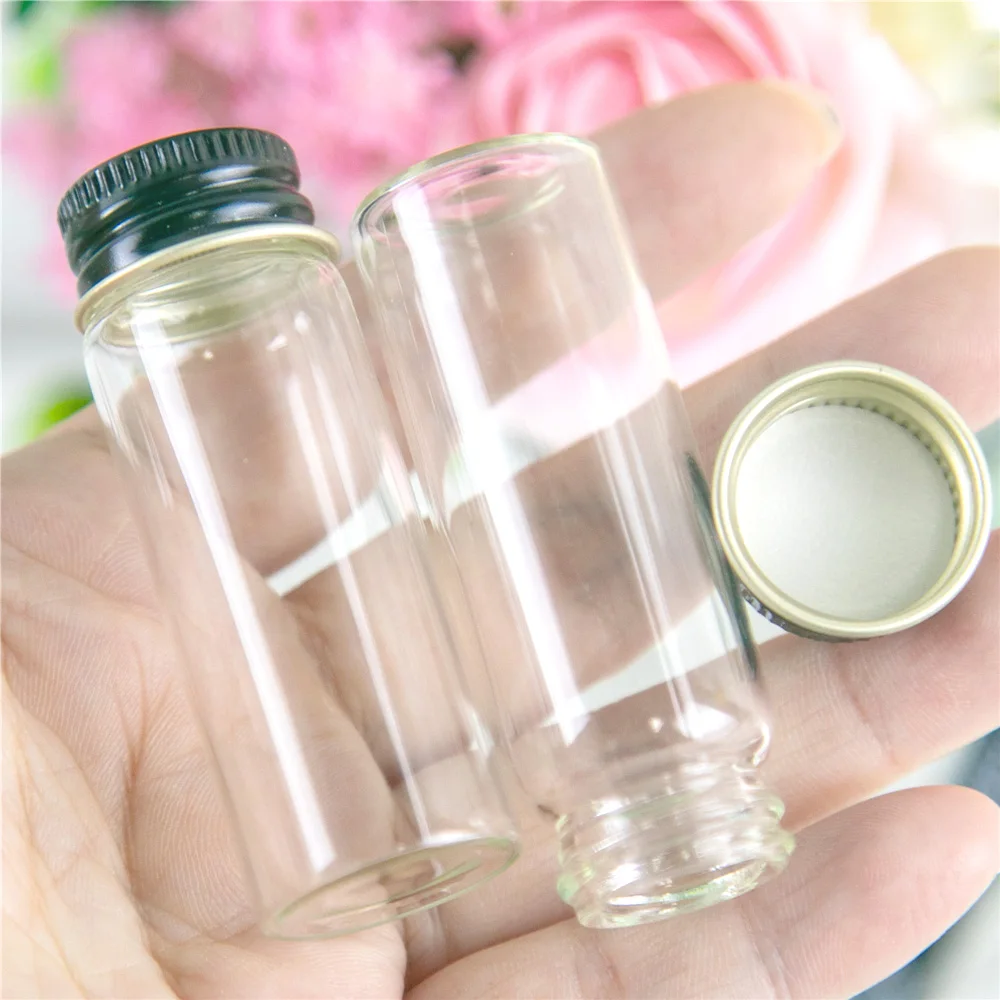 

100Pcs 14ml Borate Container with Black Spiral Aluminum Cap Glittering Translucent DIY Wishing Bottles Cosmetic Perfume Vials