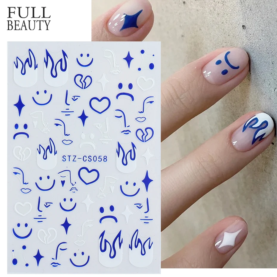 Klein Blue Abstract Face Nail Art Manicure Decals Cool Boy Halloween Element Adhesive Sliders Man Nail Sticker Decor CHSTZ-CS058