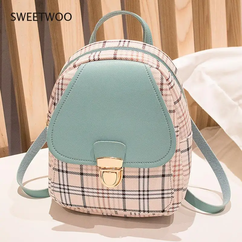 Mini Backpack Crossbody Bag For Teenage Girl Plaid Women Shoulder Phone Purse Korean Style New Trendy Female 2021