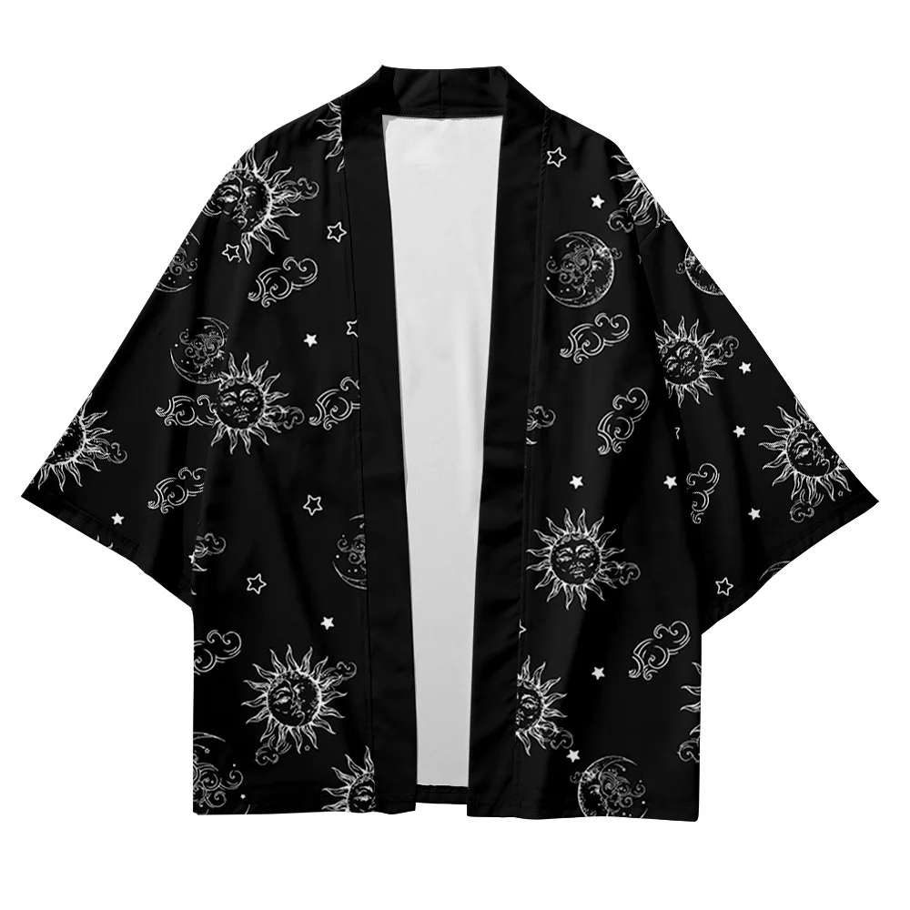 

Kimono Men's and Women's 2021 Japanese Traditional Kimono Cardigan Cosplay Sun Moon Pattern Shirt Japanese Summer Kimono