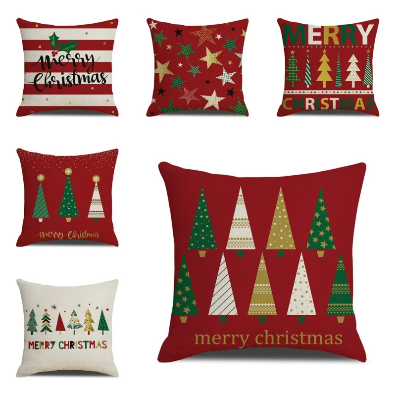 Square Pillow Cases Christmas Scottish Tartan Plaid Cushion Covers Bed Sofa Pad Party Decor Snowflake Throw Pillow Cover