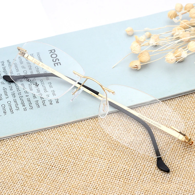 Rimless Men Eyeglasses Frame Fashion Brand Designer Myopia Alloy Leg Clear Optical Prescription Eyewear Transparent Frame RW004