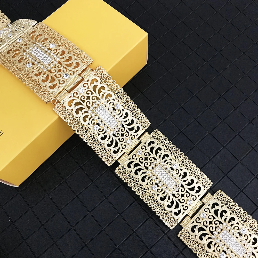 

Morocco Bride Metal Waist Chain Jewelry Fine Carving Hollow Flower Original Design Adjustable Wedding Party Crystal Belt Jewery