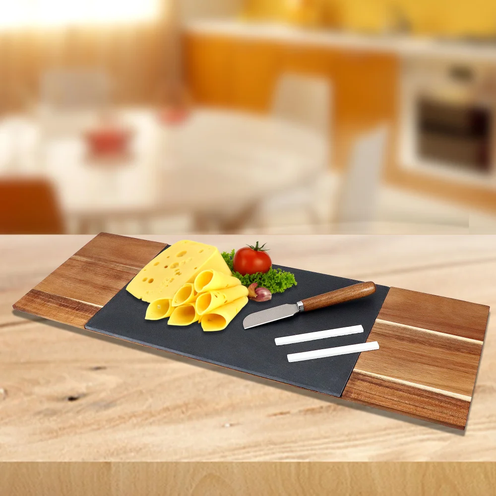 

Jaswehome Slate Charcuterie Board Acacia Wood Rectangle Cheese Board and Knife Collection Household Meat Cheese Platter