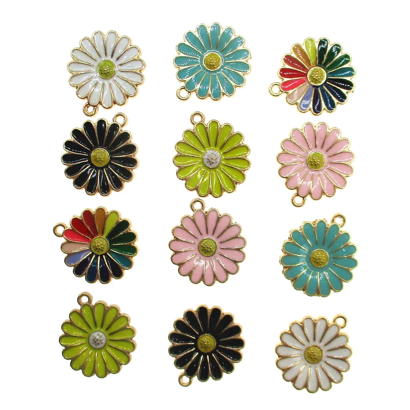 10pcs 18mm Chrysanthemum Enamel Sun Flower Charms Oil Drop Zinc Alloy Floating Pendant Fashion Jewelry Accessories XL693