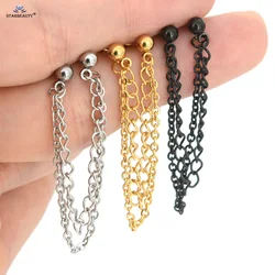 DIY Double Tassel Earrings Studs Helix Piercing Jewelry Chain Piercing Stainless Steel Barbell Lobe Piercing Cartilage Earring