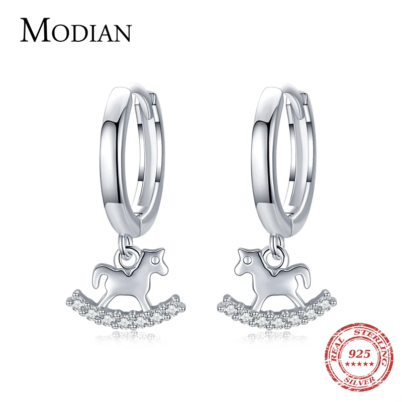 Modian 2021 Original New Trendy 925 Sterling Silver Elegant Trojan Horse Buckles Hoop Earrings For Women Fine Jewelry Arete