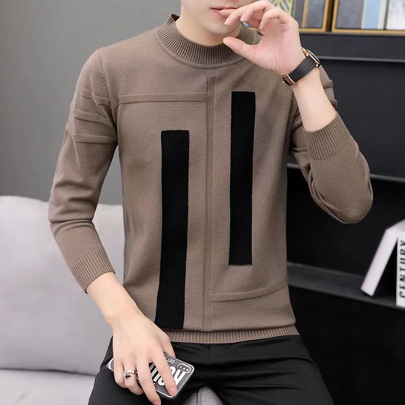 

Winter Thick Warm Sweater Men Turtleneck Irregular Stripe Sweaters Slim Fit Pullover Long Sleeve Classic Knitwear Pull Homme