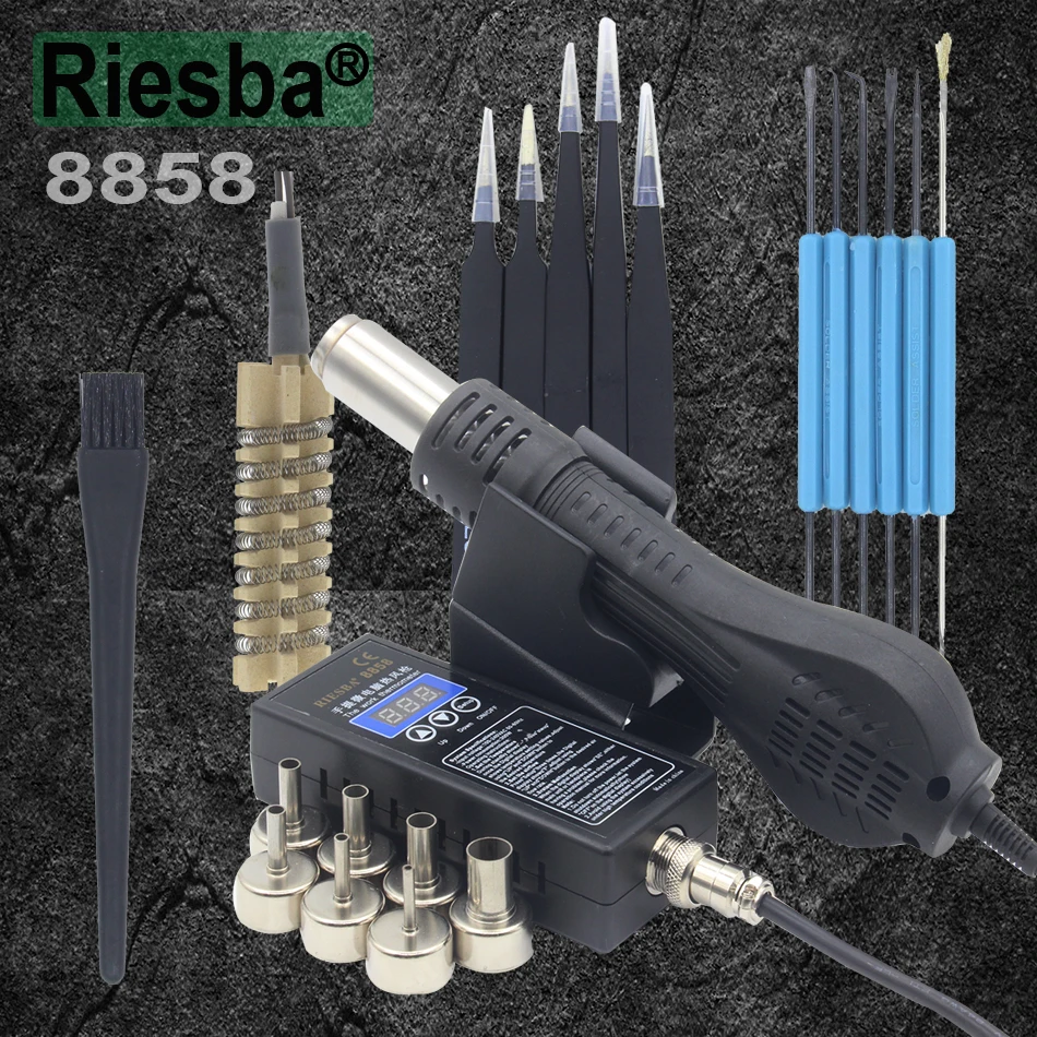 Riesba-Estación de soldadura de retrabajo BGA portátil, soplador de aire caliente, pistola de calor, herramientas de soldadura, enchufe 8858