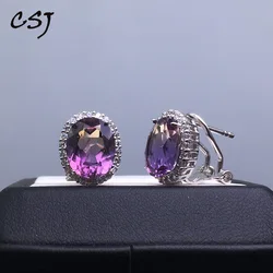Noble Elegant Good Ametrine Quartz Gemstone Earring Sterling 925 Silver Oval 8*10mm Fine Jewelry For Women Lady Gift