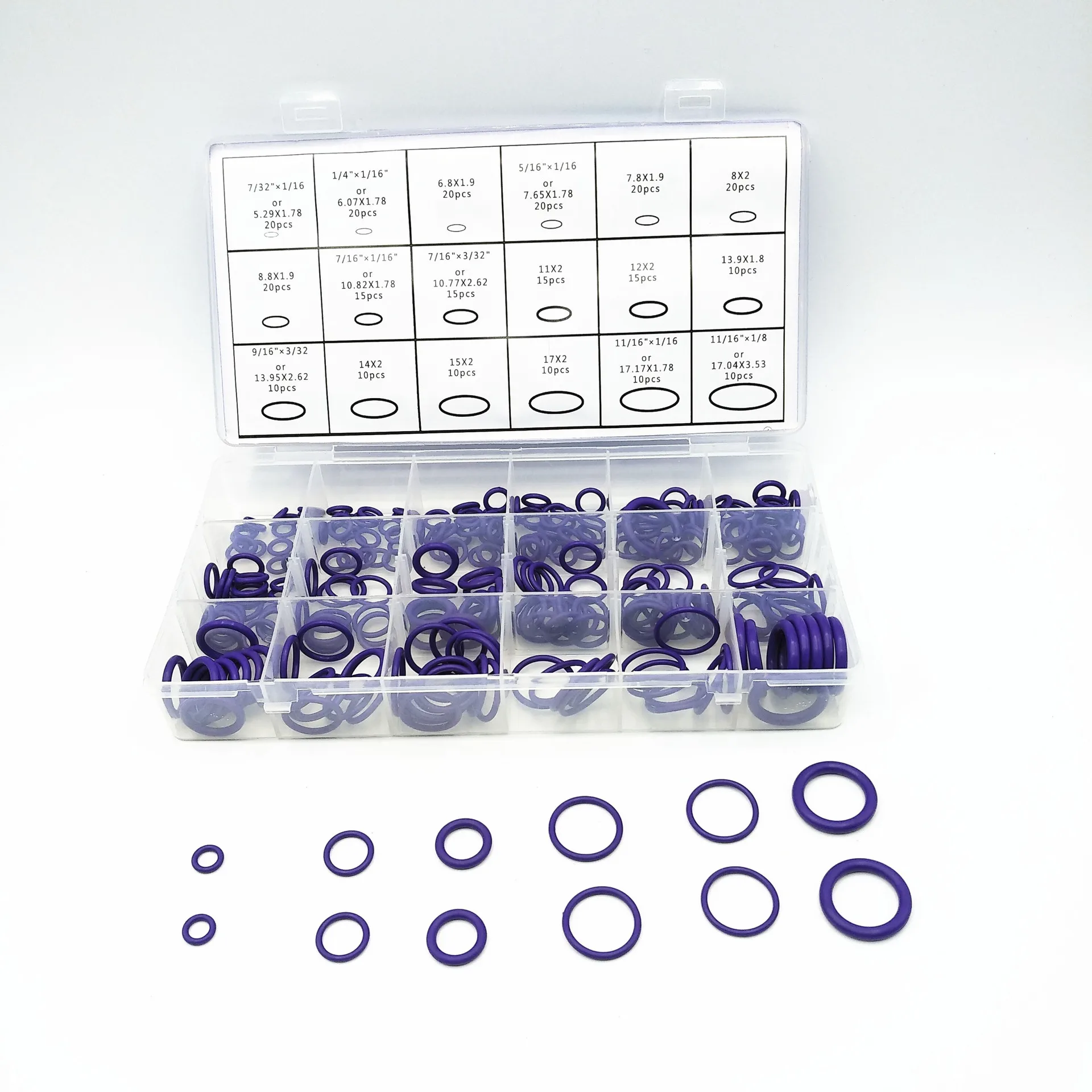 270pcs Silicone O Ring repair kit Purple Nitrile Rubber Oring waterproof gasket Washer orings set Assortment Kit Set Box Ring