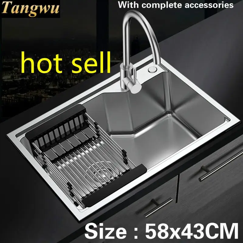 

Free shipping Food grade 304 stainless steel hot sell kitchen sink 0.9 mm durable ordinary single slot 58 x43CM