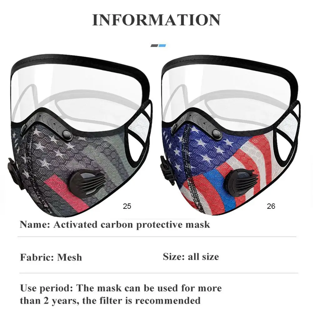 1PC Cycling Face Mask Activated Carbon Masks Anti Pollution Filter Breathing Valve Removable Protective Lens Outdoor Accessories