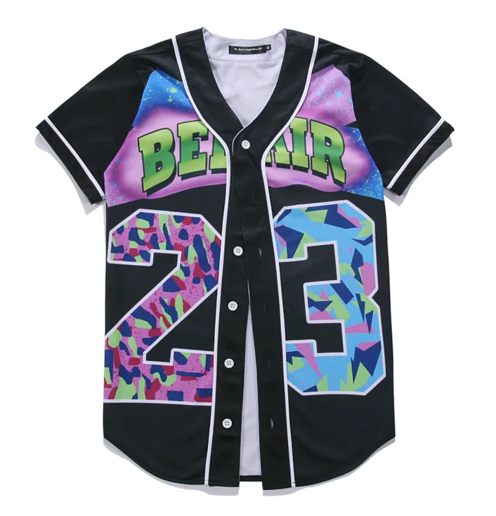 Hip-hop trend 3D English number 23 printed summer young men's short sleeved baseball jacket