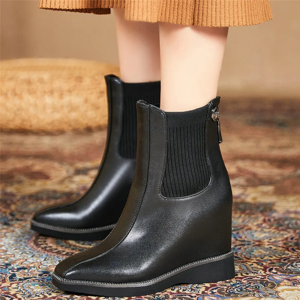 

Winter Warm Pumps Shoes Women Genuine Leather Wedges High Heel Snow Boots Female High Top Round Toe Oxfords Shoes Casual Shoes