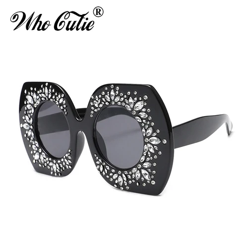 Imagen 2 del producto WHO CUTIE 2025 gafas de sol cuadradas de cristal de gran tamaño para mujer, montura de diamantes de imitación de diseñador, lentes redondas, gafas de sol para mujer, gafas de sol OM538