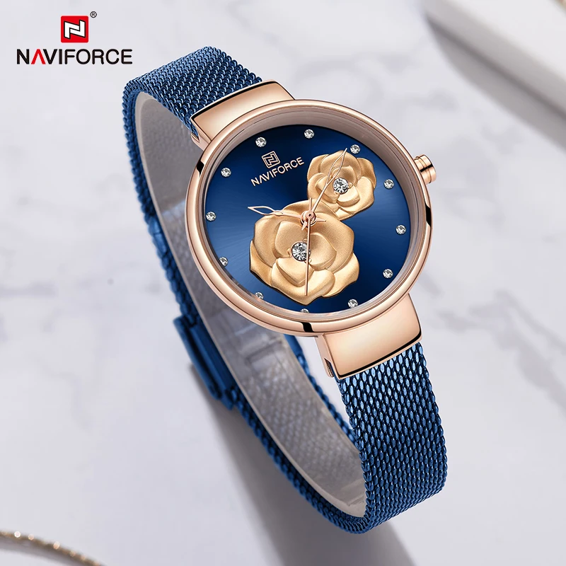 Top Luxury Brand NAVIFORCE Ladies Watch Fashion Creative 3D Rose Women wrist watches Casual Dress Clock Relogio Feminino 2019