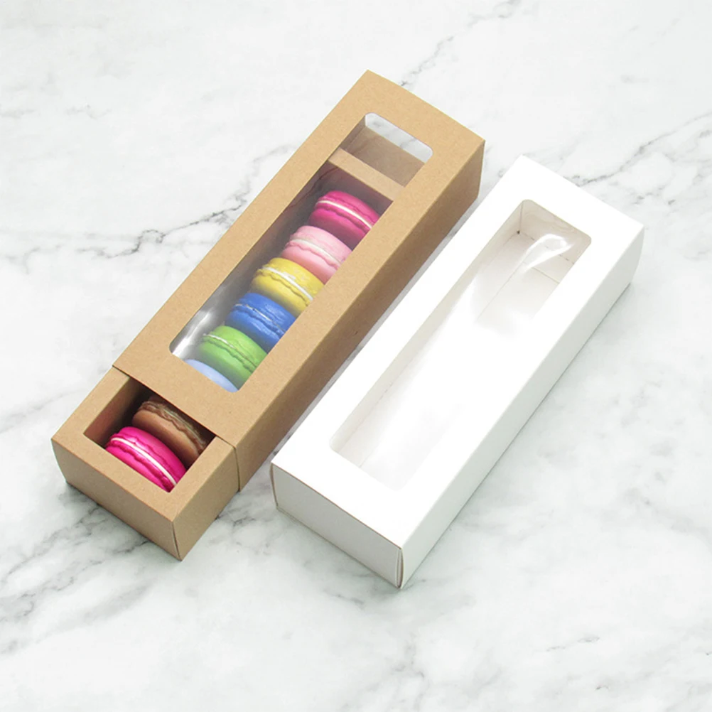 10pcs Macaron PVC Boxes with Clear Window Paper Packaging Box Cookie Containers for Home Dessert Shop Kraft Paper Small 2 colors