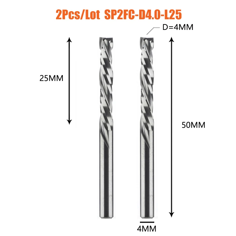 Dreanique 2 stks/partij CNC Twee Spiraal Fluiten Compressie End Mill Houtwerk UP & DOWN Carbide Frees Tool Router bit