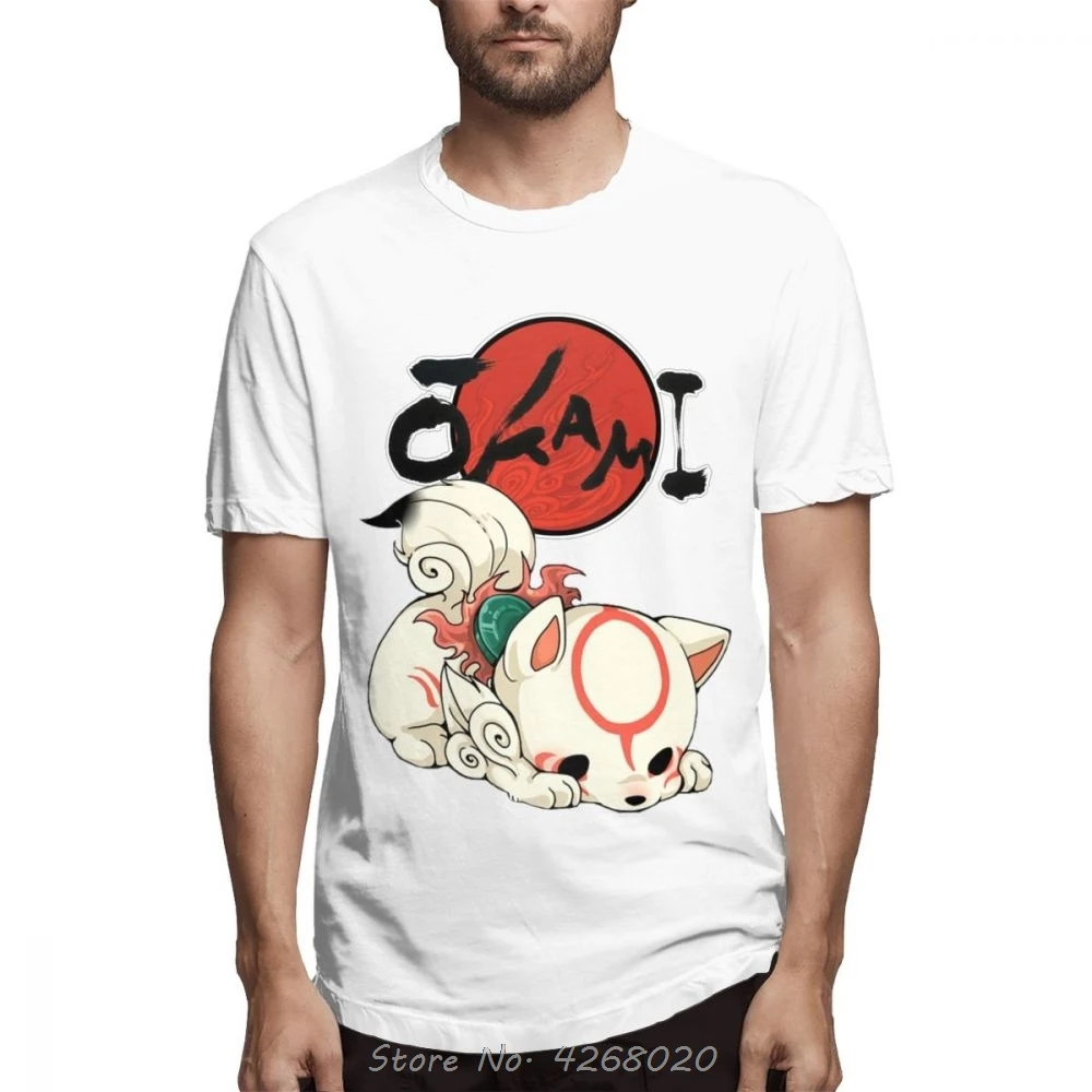 Tshirt Men Tees Game Okami Amaterasu Chibi T Shirt Men New Arrival T-Shirt Organic Cotton Shirt Harajuku Anime