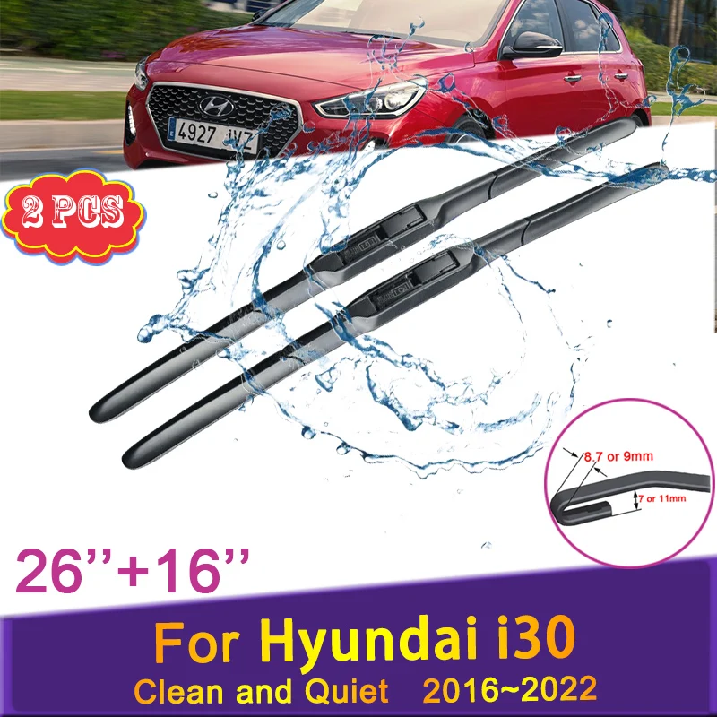 Car Front Wiper Blades for Hyundai i30 2016 2017 2018 2019 2020 2021 2022 Windshield Frameless Rubber Snow Scraping Accessories