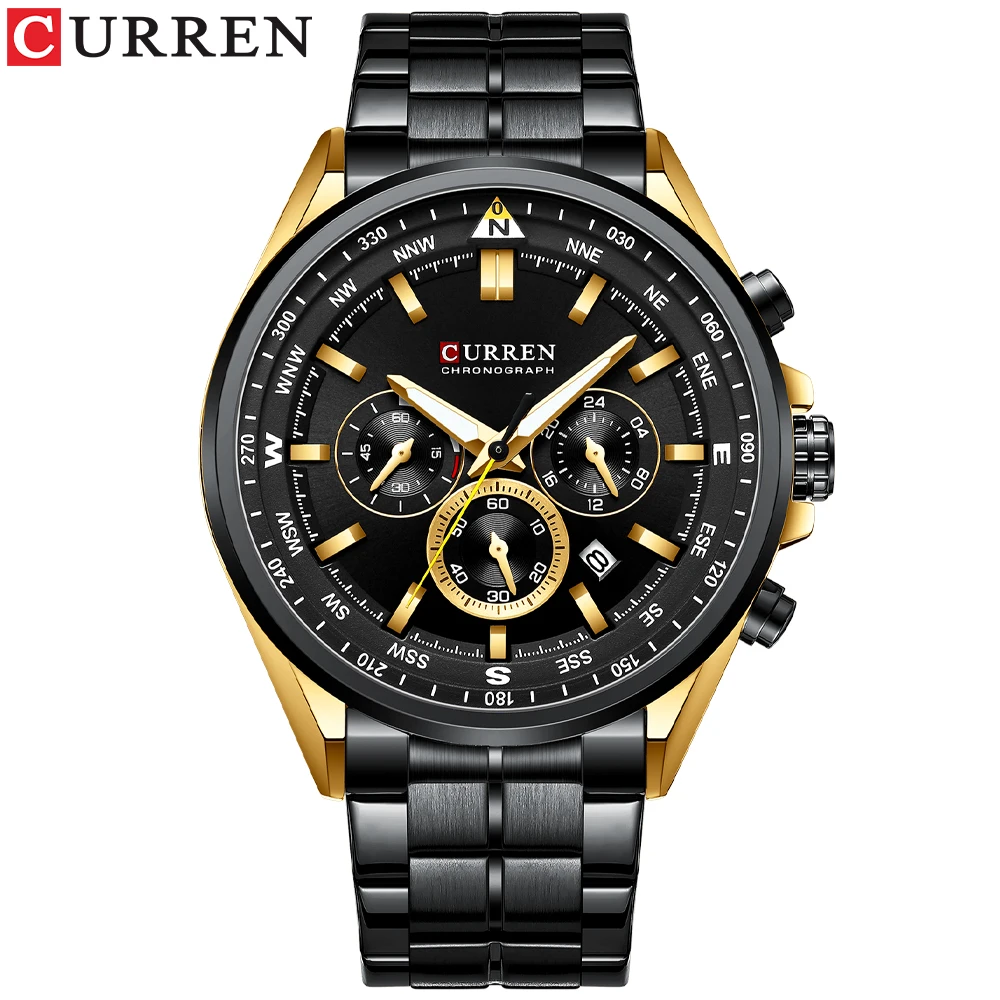 CURREN Luxus-Armbanduhren für Herren, Edelstahl, Quarz-Armbanduhren mit Chronograph, lässige Sportuhr 4