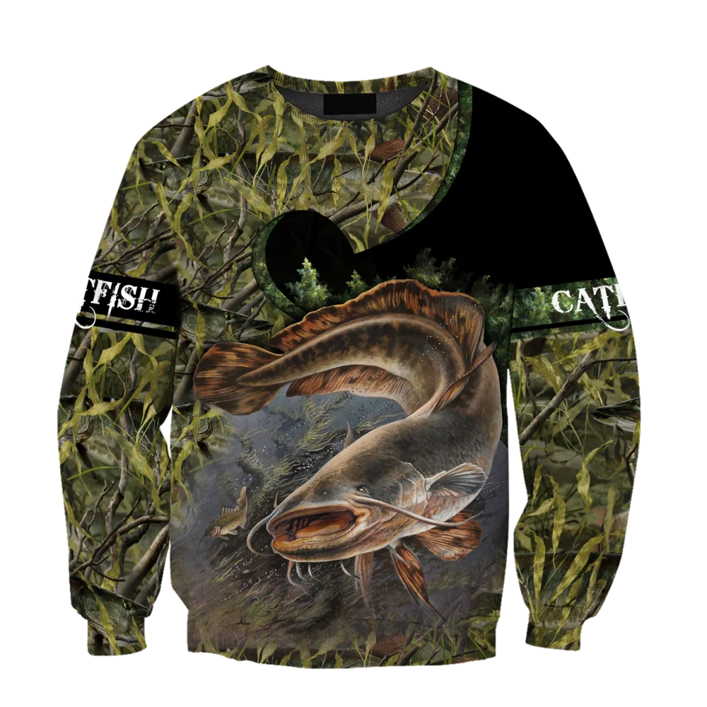 Catfish Fishing water camo 3D Printed Mens Hoodie Harajuku Streetwear Pullover hoodies Autumn Unisex Jacket Tracksuits DW0171